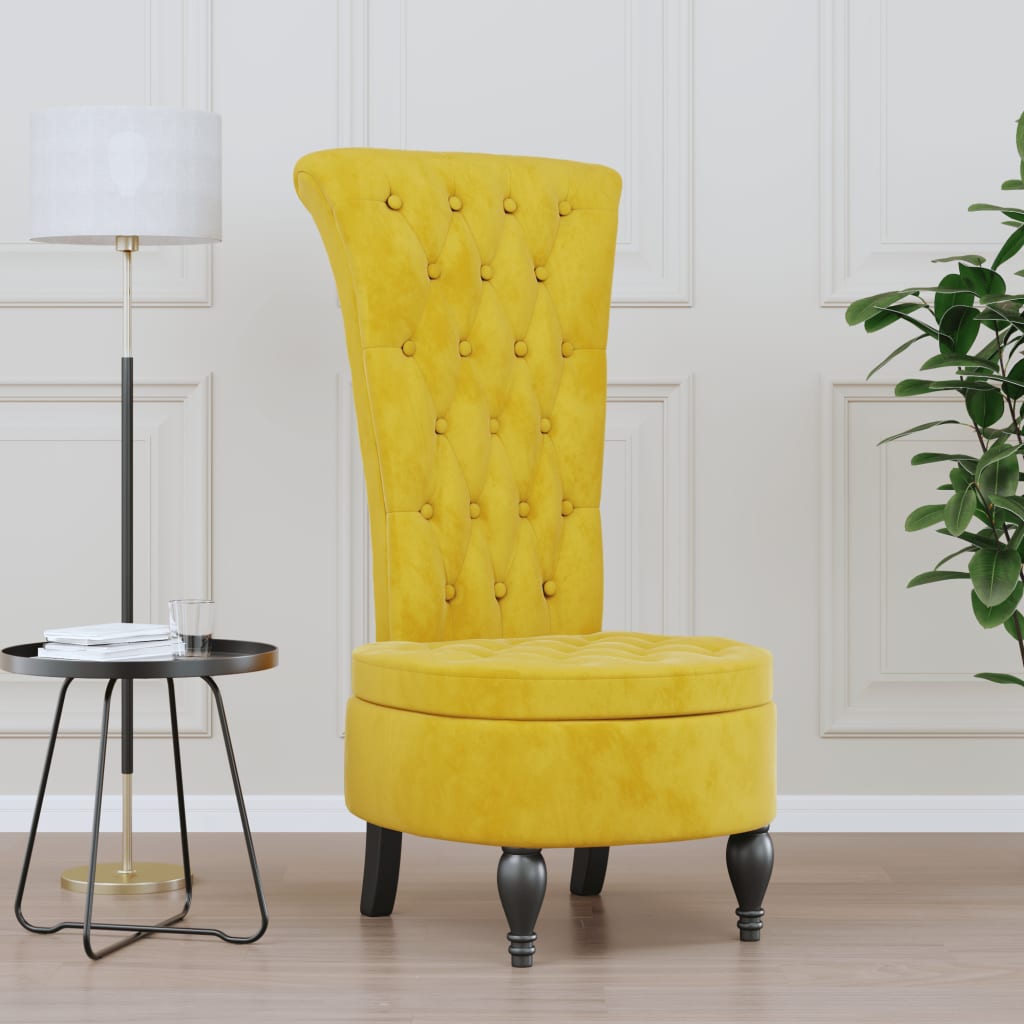 Sedia con Schienale Alto Design con Bottoni in Velluto Giallo - homemem39