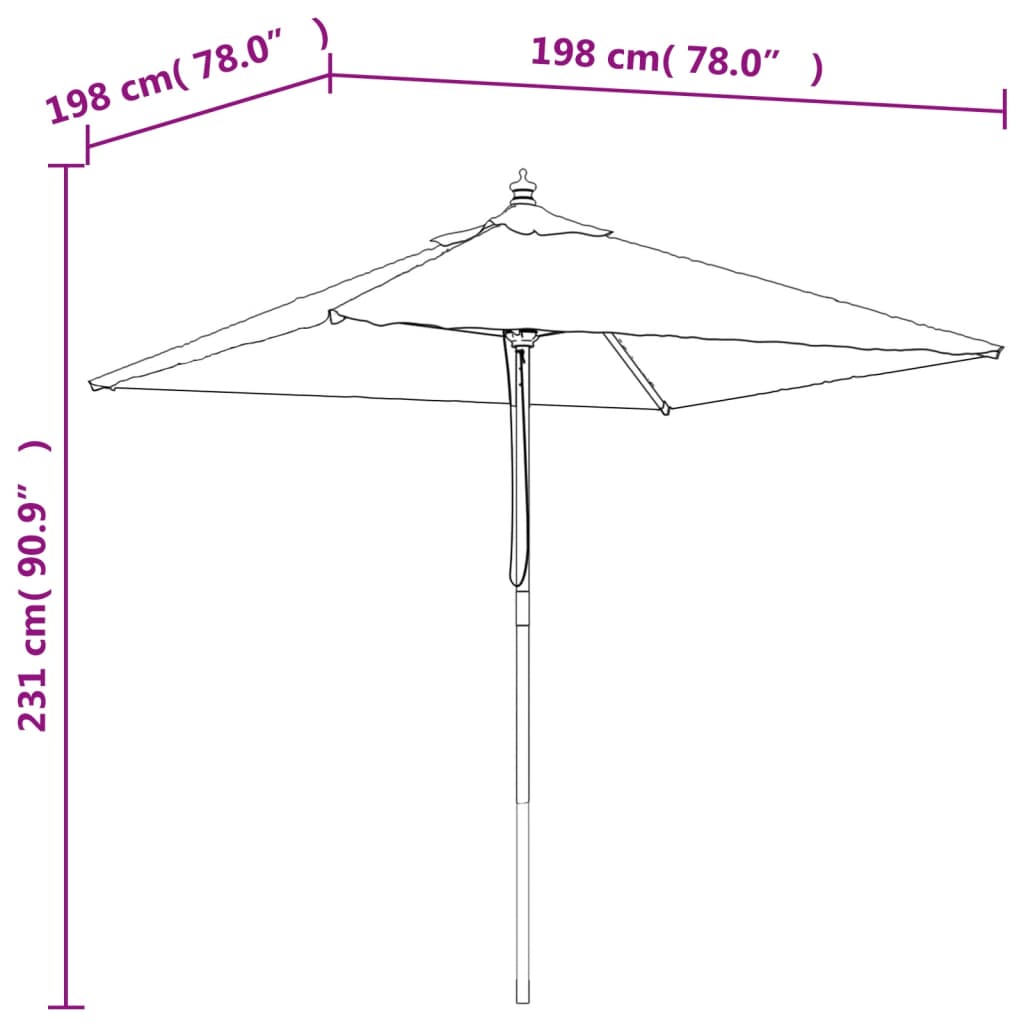 Ombrellone Giardino con Palo in Legno Antracite 198x198x231 cm - homemem39