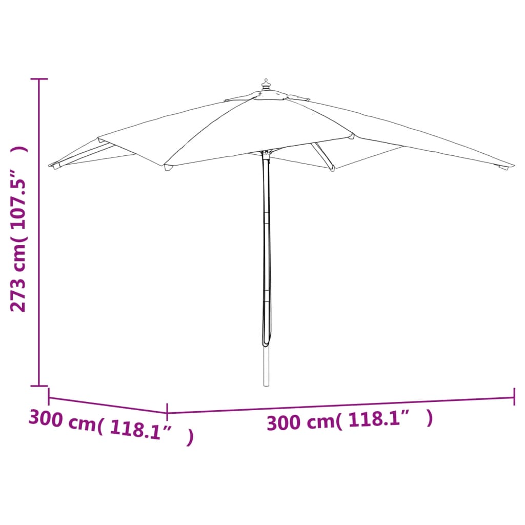 Ombrellone da Giardino Palo Legno Rosso Bordeaux 300x300x273 cm | homemem39