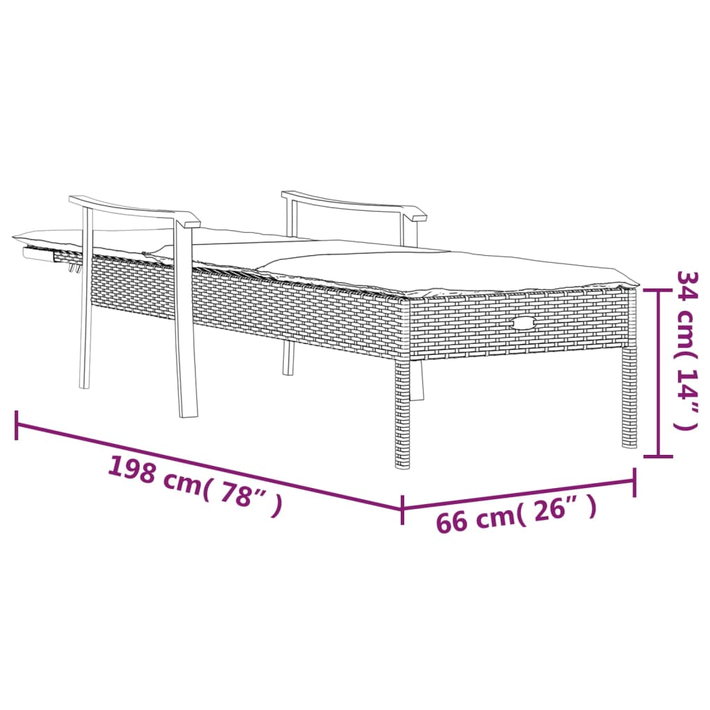 Lettino Prendisole con Cuscino Grigio in Polyrattan | homemem39