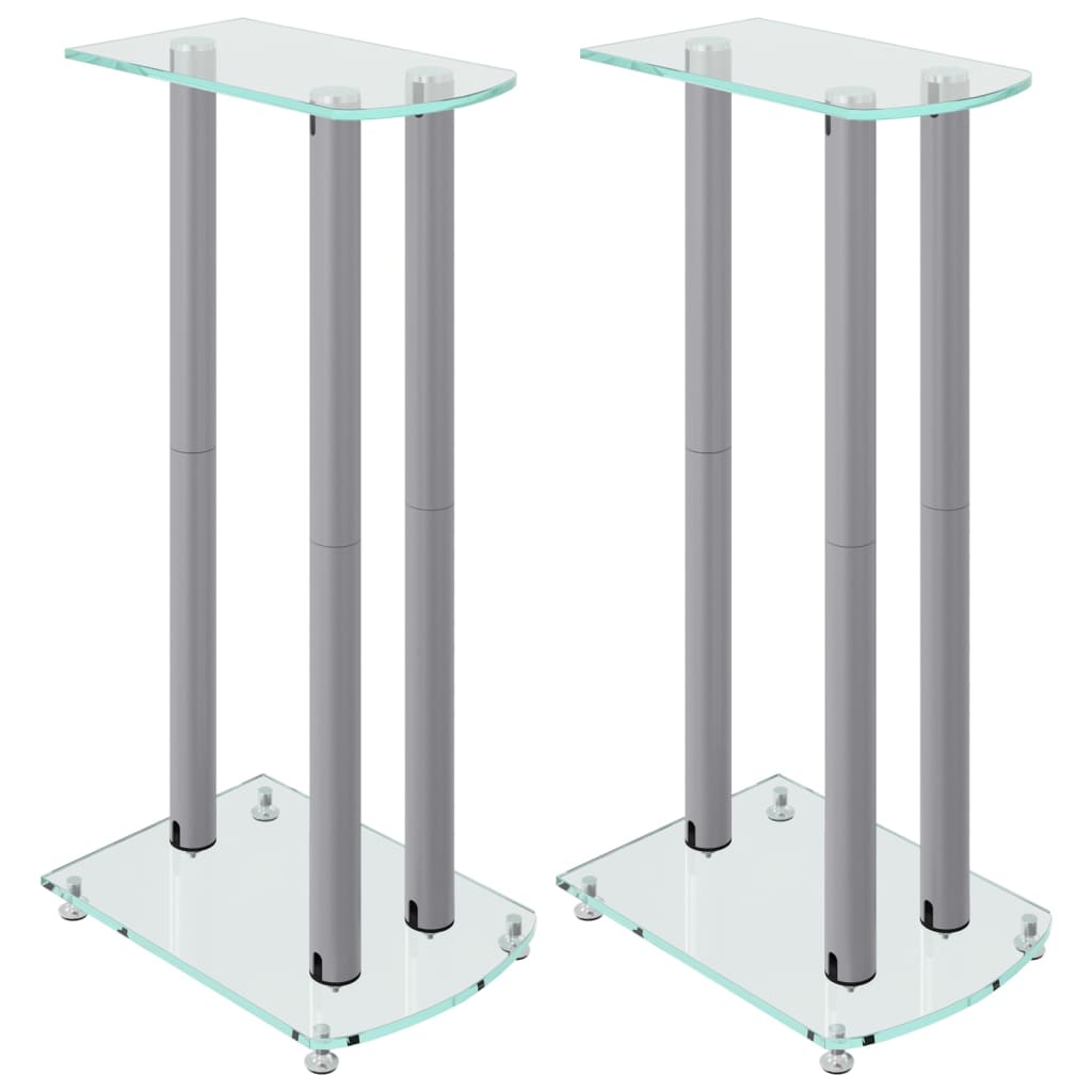 Pedane Casse 2pz Argento Vetro Temperato Design a 3 Pilastri - homemem39