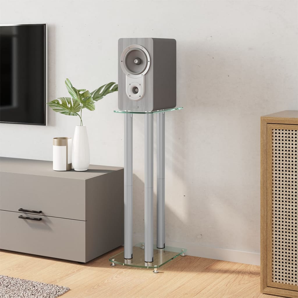 Pedane Casse 2pz Argento Vetro Temperato Design a 3 Pilastri - homemem39