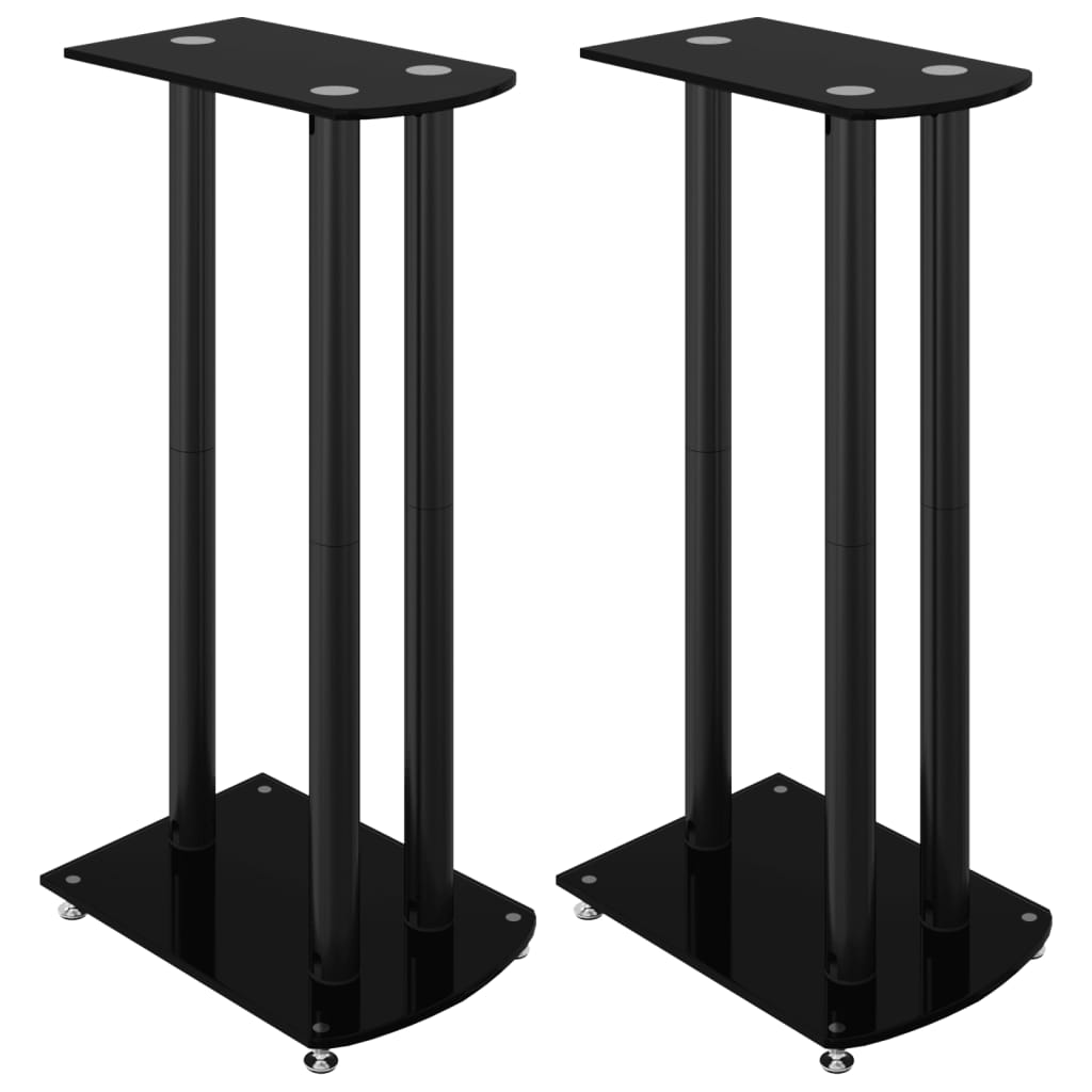 Pedane per Casse 2pz Nero Vetro Temperato Design a 3 Pilastri - homemem39