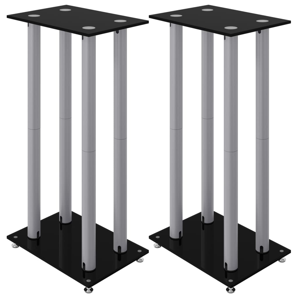 Pedane Casse 2pz Nero Argento Vetro Temperato Design 4 Pilastri - homemem39