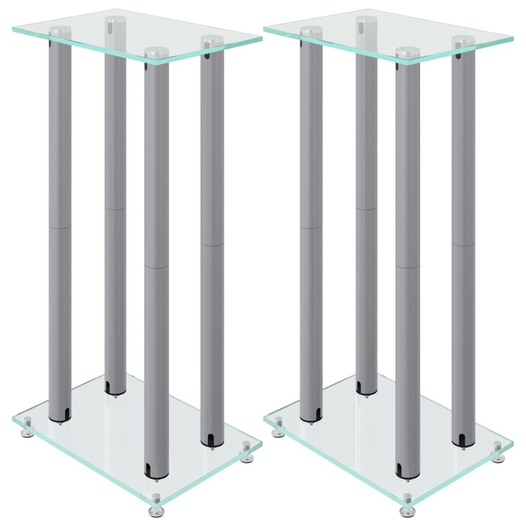 Pedane Casse 2pz Argento Vetro Temperato Design a 4 Pilastri - homemem39
