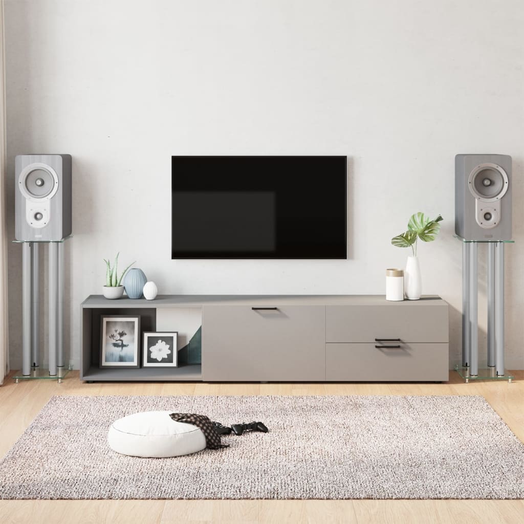 Pedane Casse 2pz Argento Vetro Temperato Design a 4 Pilastri - homemem39