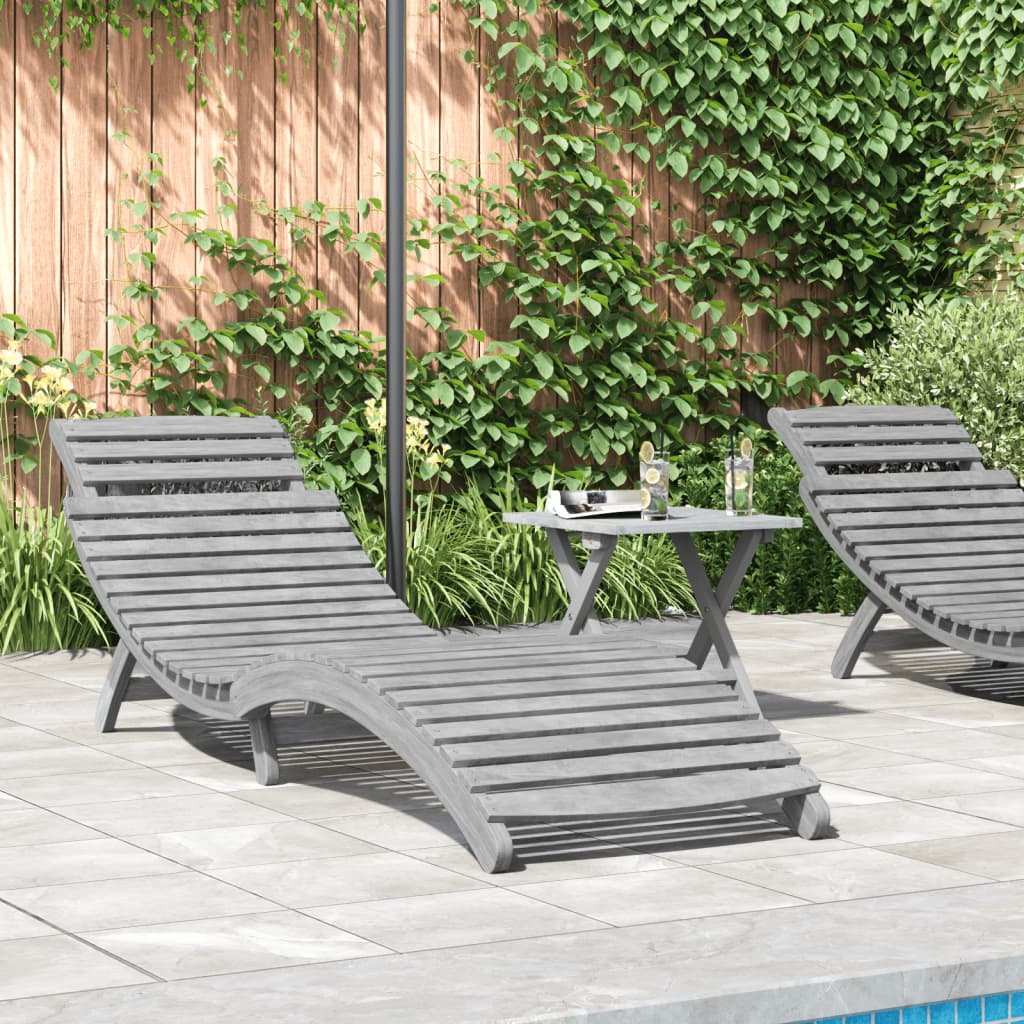 Lettino Prendisole Grigio 184x55x64 cm Legno Massello di Acacia - homemem39