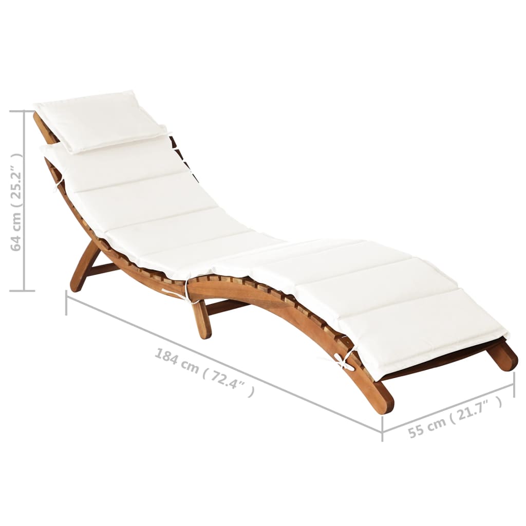 Lettino Prendisole con Cuscini Crema Legno Massello di Acacia - homemem39
