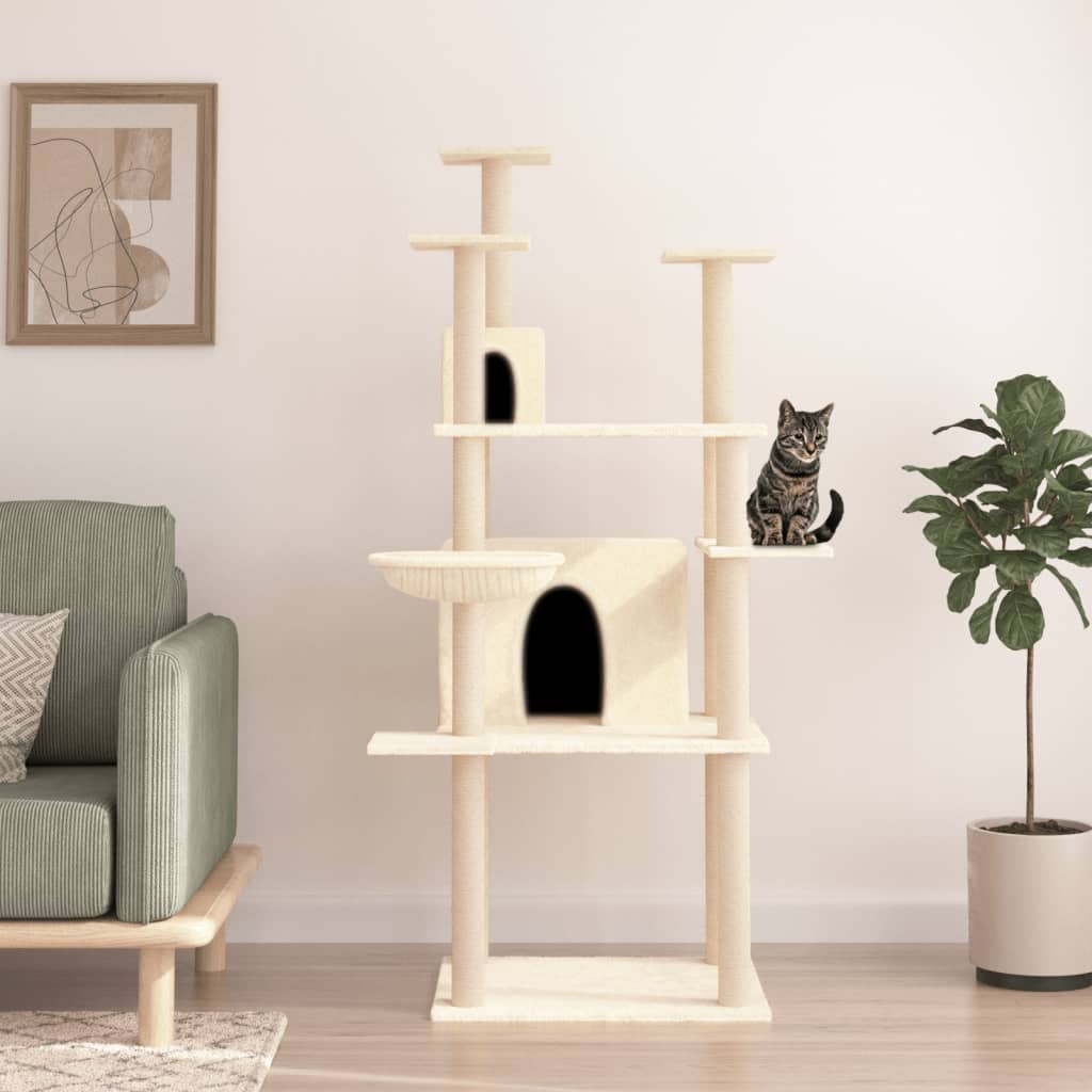 Albero per Gatti con Tiragraffi in Sisal Crema 166 cm - homemem39