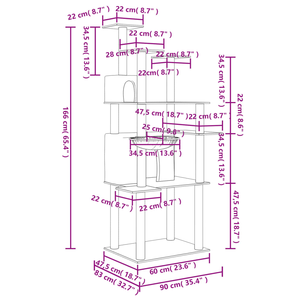 Albero per Gatti con Tiragraffi in Sisal Grigio Chiaro 166 cm - homemem39