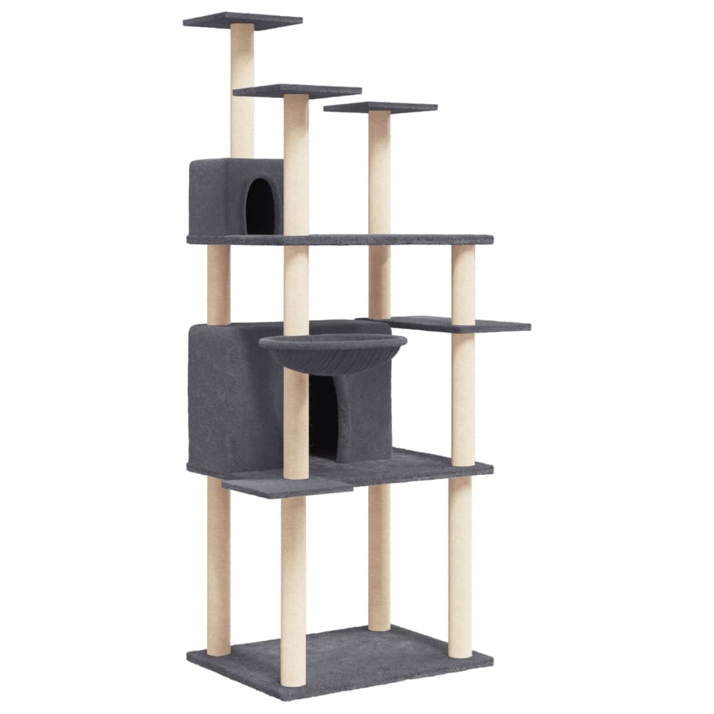 Albero per Gatti con Tiragraffi in Sisal Grigio Scuro 166 cm - homemem39