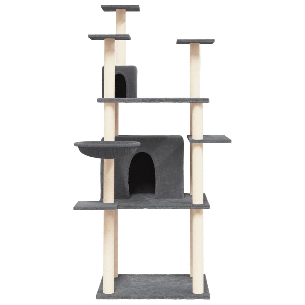 Albero per Gatti con Tiragraffi in Sisal Grigio Scuro 166 cm - homemem39