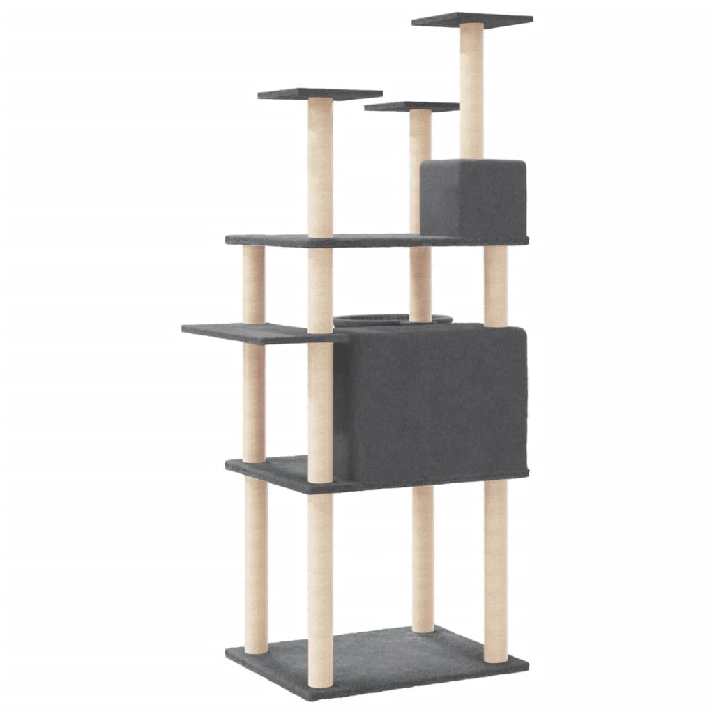 Albero per Gatti con Tiragraffi in Sisal Grigio Scuro 166 cm - homemem39
