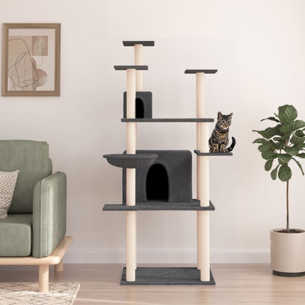Albero per Gatti con Tiragraffi in Sisal Grigio Scuro 166 cm - homemem39