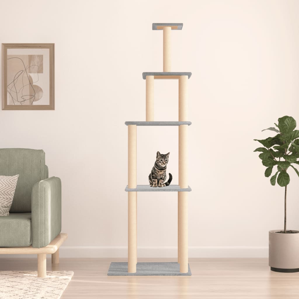 Albero per Gatti con Tiragraffi in Sisal Grigio Chiaro 183 cm - homemem39
