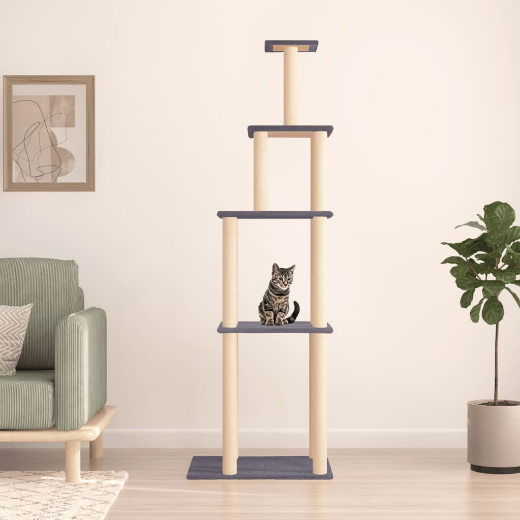 Albero per Gatti con Tiragraffi in Sisal Grigio Scuro 183 cm - homemem39