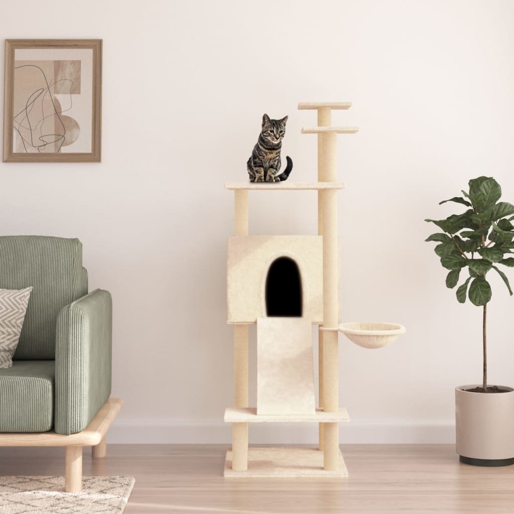 Albero per Gatti con Tiragraffi in Sisal Crema 153 cm - homemem39