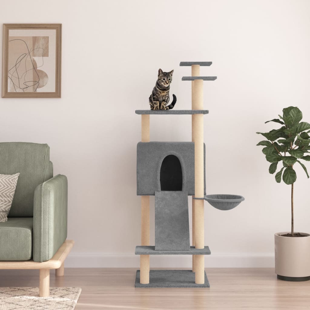 Albero per Gatti con Tiragraffi in Sisal Grigio Chiaro 153 cm - homemem39