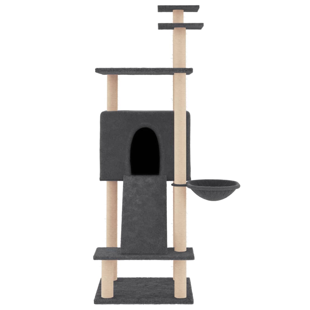 Albero per Gatti con Tiragraffi in Sisal Grigio Scuro 153 cm - homemem39
