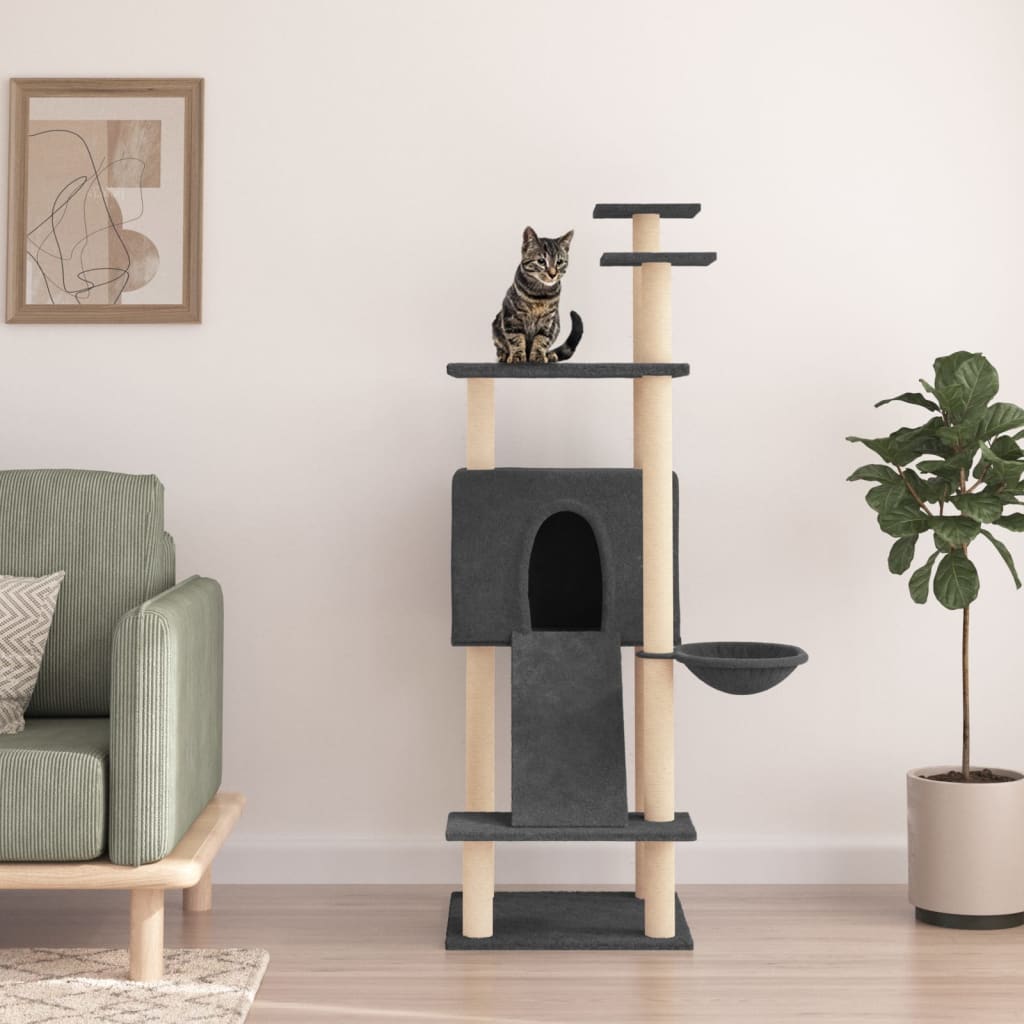 Albero per Gatti con Tiragraffi in Sisal Grigio Scuro 153 cm - homemem39