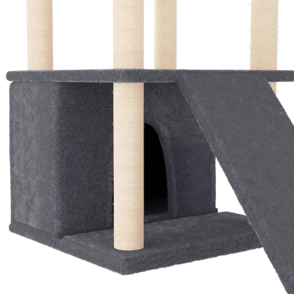 Albero per Gatti con Tiragraffi in Sisal Grigio Scuro 133 cm