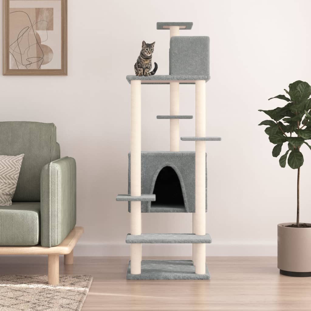 Albero per Gatti con Tiragraffi in Sisal Grigio Chiaro 154 cm - homemem39