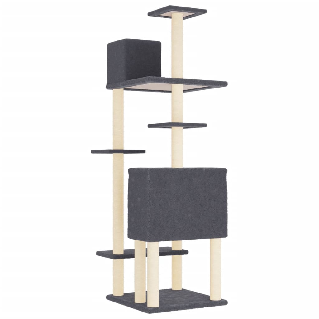 Albero per Gatti con Tiragraffi in Sisal Grigio Scuro 154 cm - homemem39