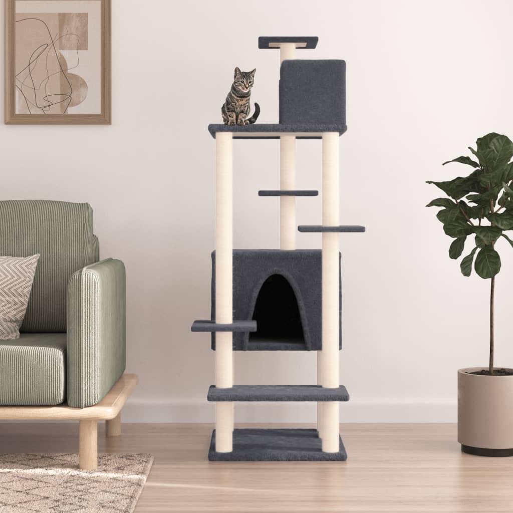 Albero per Gatti con Tiragraffi in Sisal Grigio Scuro 154 cm - homemem39