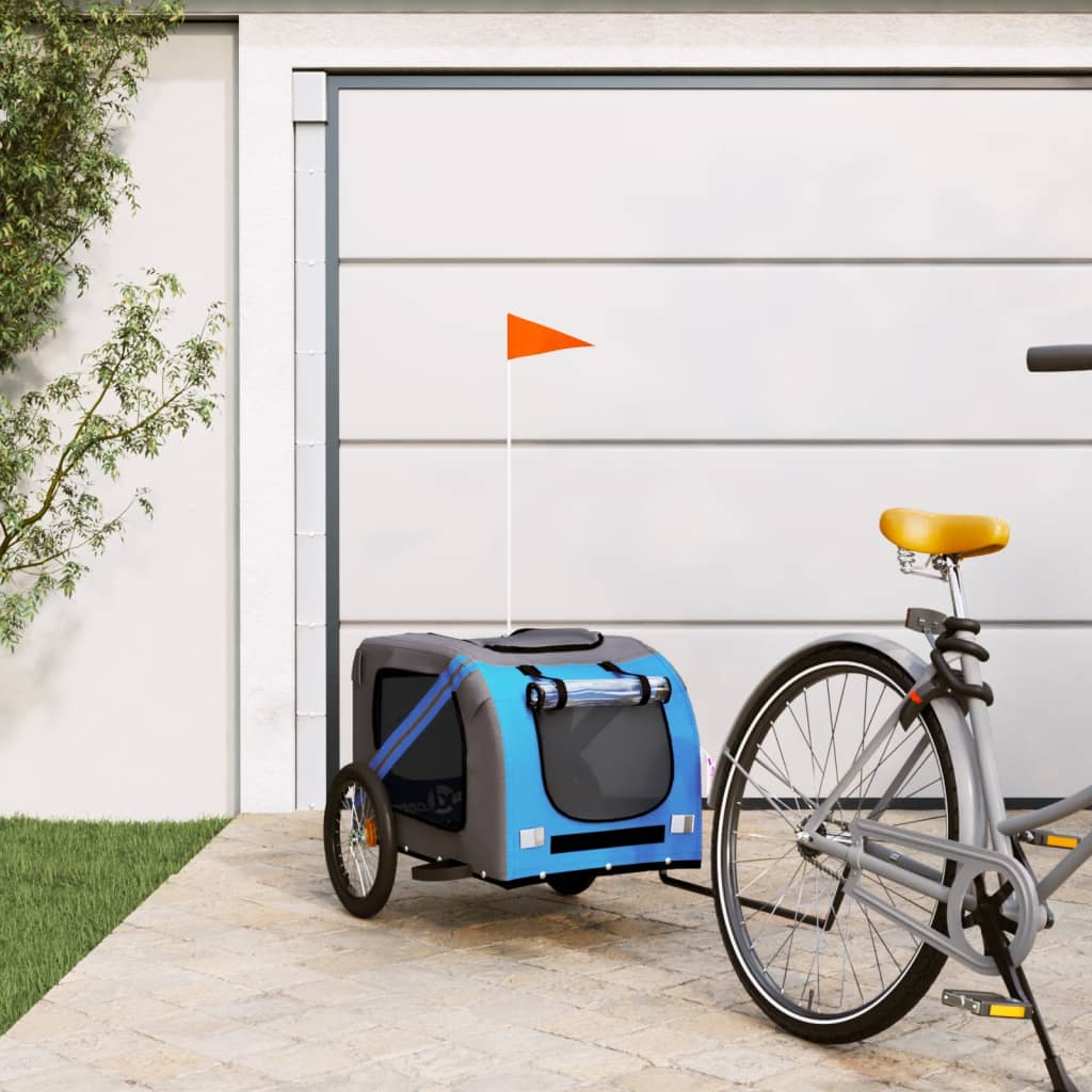 Rimorchio da Bici per Animali Blu e Grigio Oxford e Ferro - homemem39