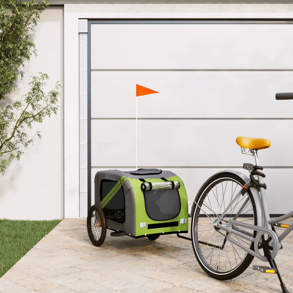 Rimorchio da Bici per Animali Verde e Grigio Oxford e Ferro - homemem39