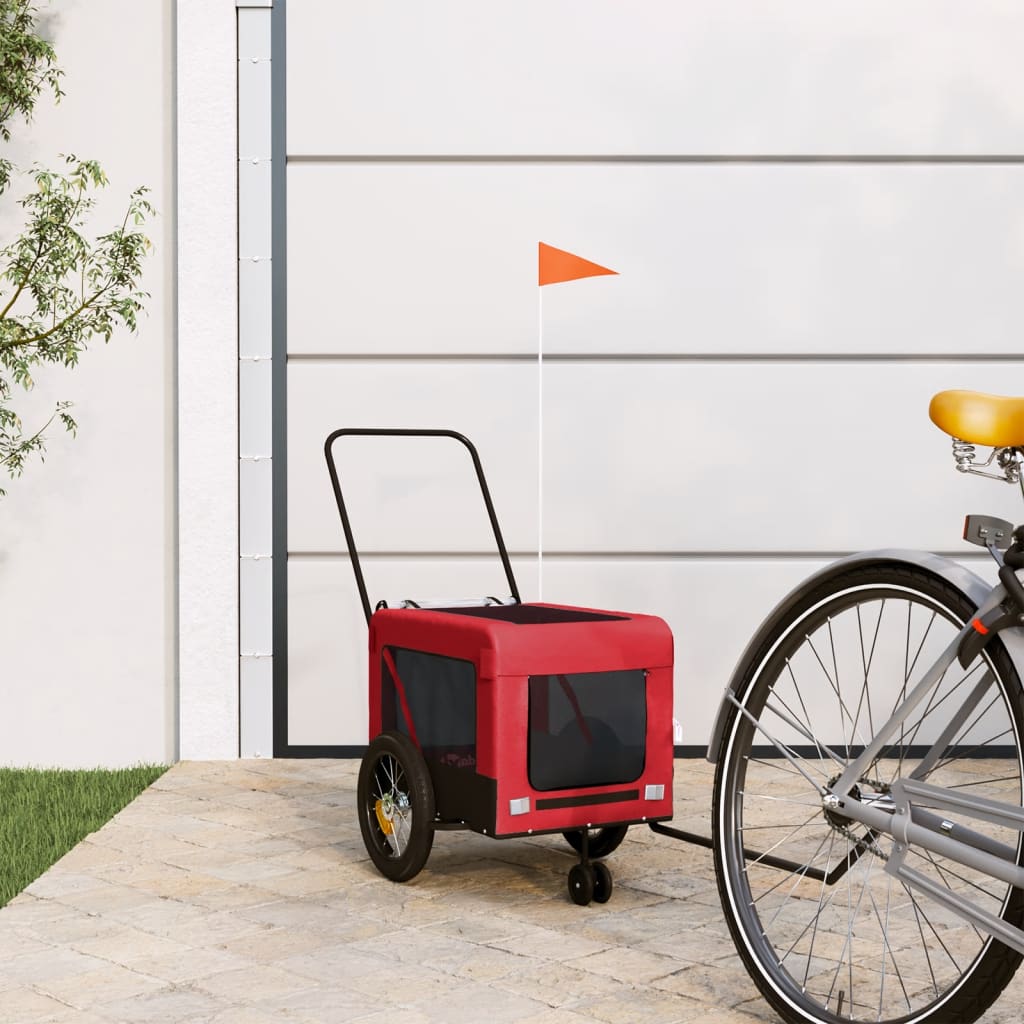 Rimorchio da Bici per Animali Rosso e Nero Oxford e Ferro - homemem39