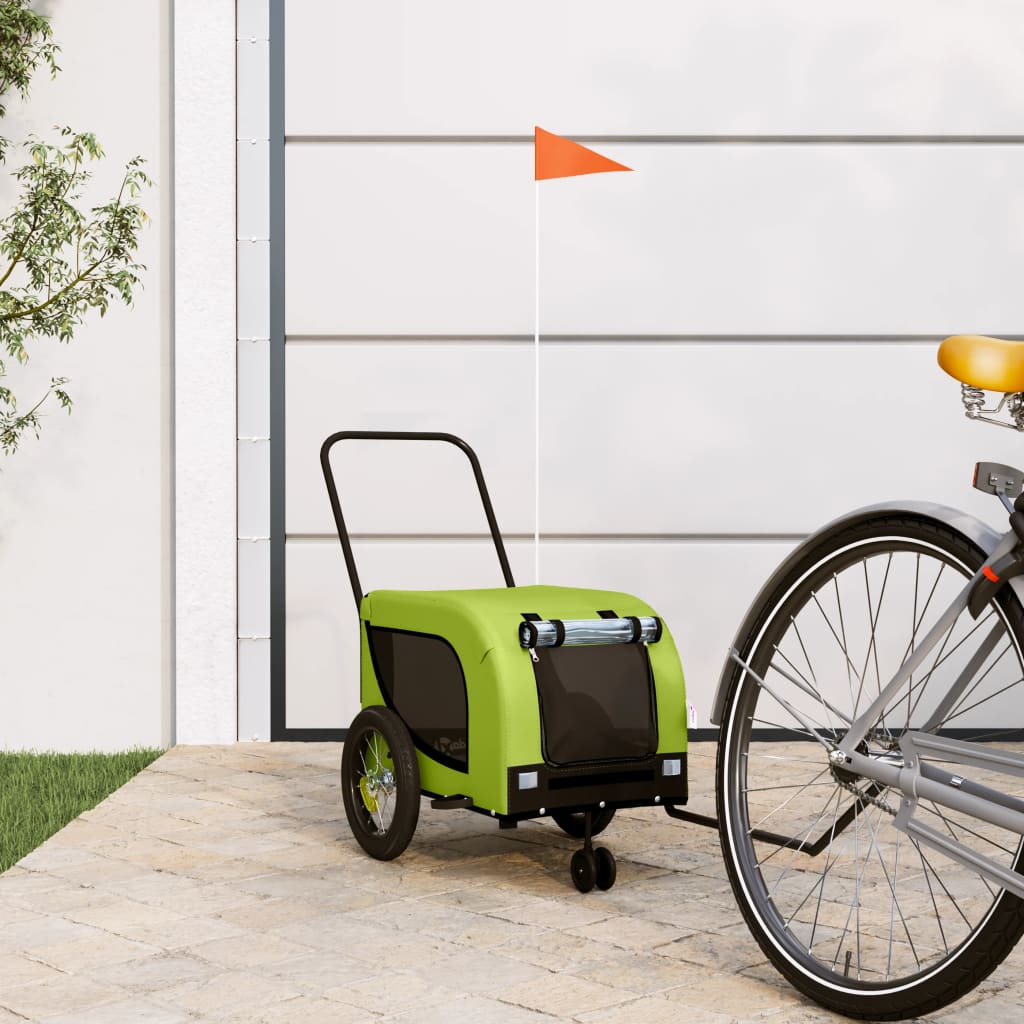 Rimorchio da Bici per Animali Verde e Nero Oxford e Ferro - homemem39