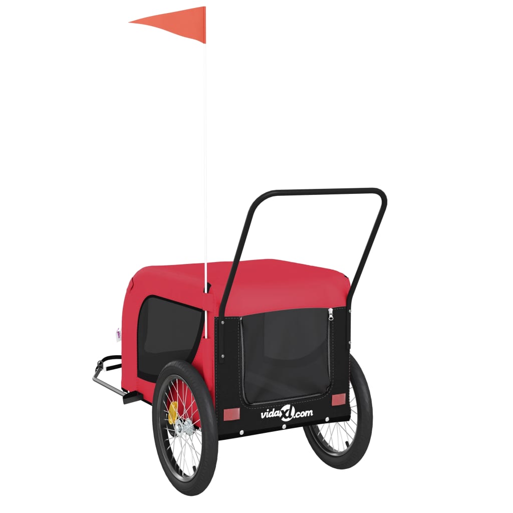 Rimorchio da Bici per Animali Rosso e Nero Oxford e Ferro - homemem39
