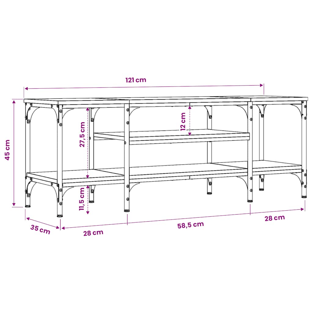 Mobile Porta TV Nero 121x35x45 cm in Legno Multistrato e Ferro