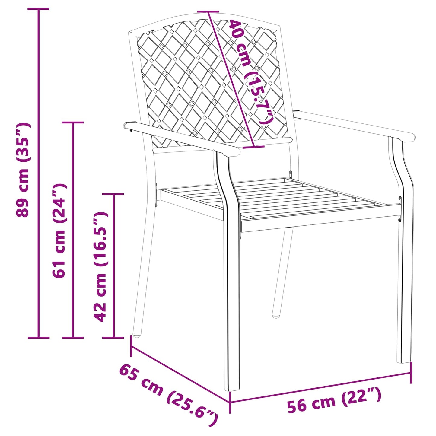 Sedia da Giardino 4 pcs Antracite 56 x 65 x 89 cm Acciaio | homemem39