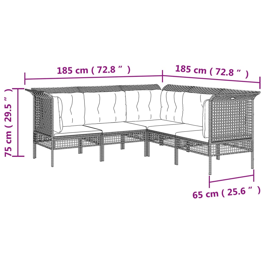 Set Divani da Giardino 5 pz con Cuscini in Polyrattan Grigio | homemem39
