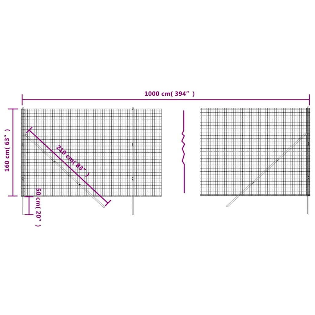 Recinzione Metallica Antracite 1,6x10 m in Acciaio Zincato | homemem39