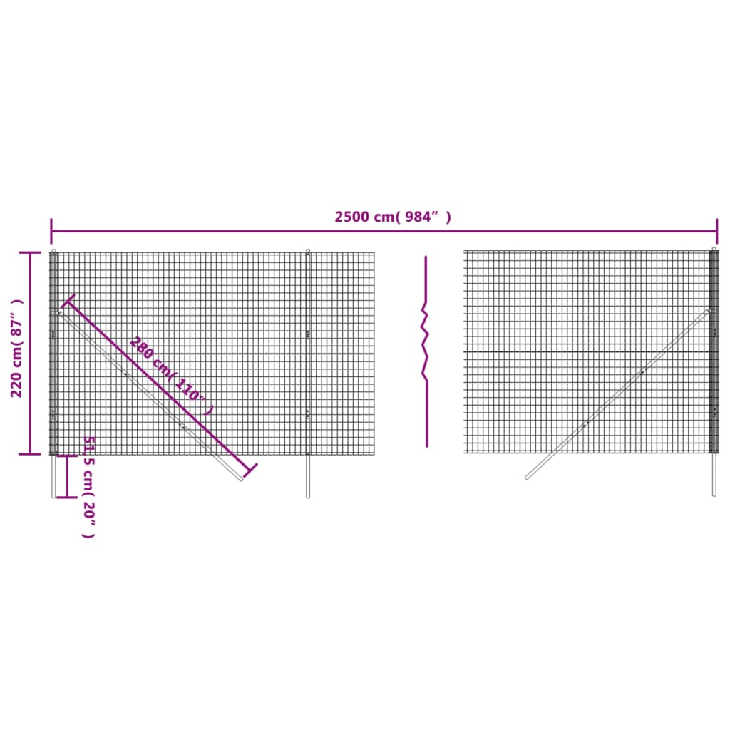 Recinzione Metallica Antracite 2,2x25 m in Acciaio Zincato | homemem39