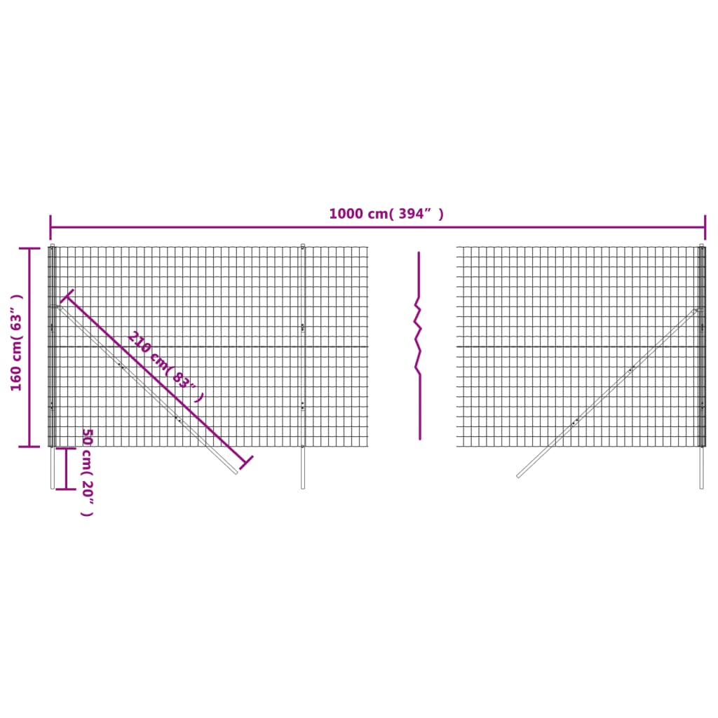 Recinzione Metallica Antracite 1,6x10 m in Acciaio Zincato | homemem39