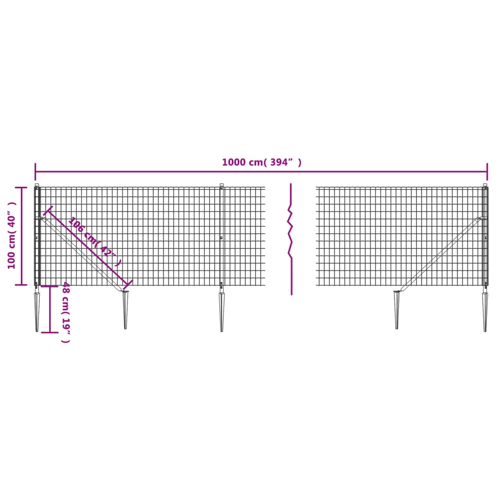 Recinzione Metallica con Picchetti Ancoraggio Antracite 1x10 m | homemem39