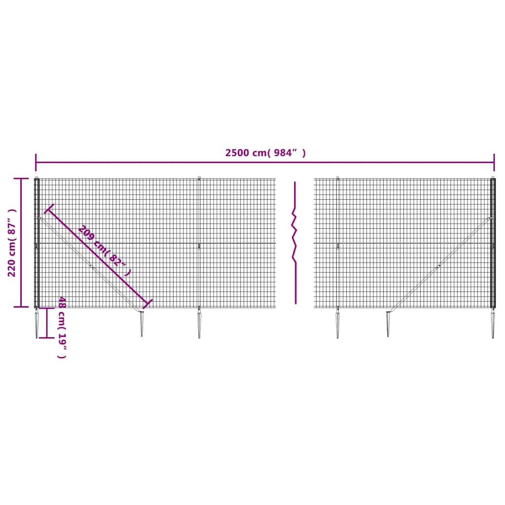 Recinzione Metallica con Picchetti Ancoraggio Antracite 2,2x25m | homemem39