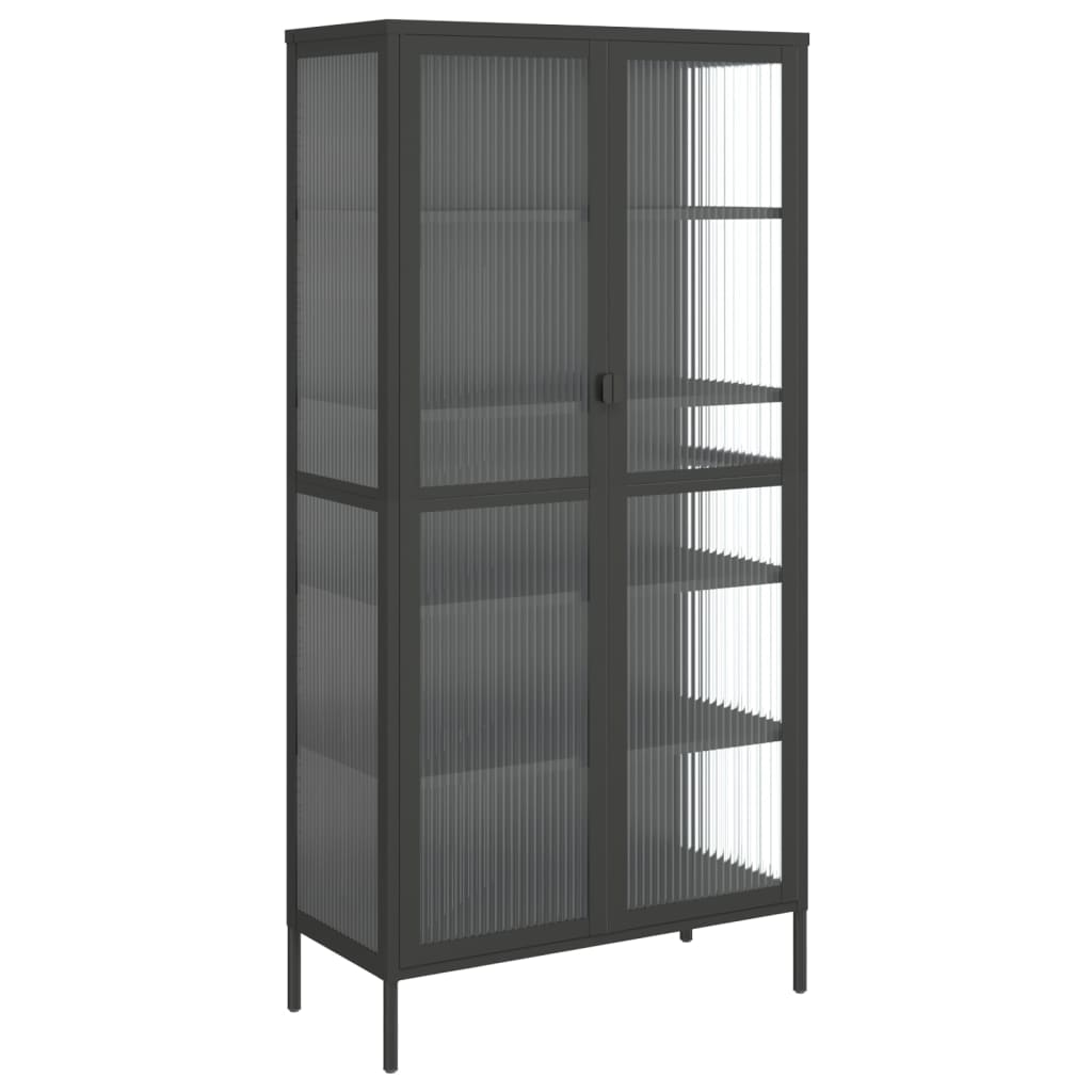 Credenza Nera 85x40x180 cm Vetro e Acciaio - homemem39