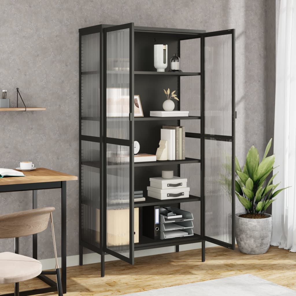 Credenza Nera 85x40x180 cm Vetro e Acciaio - homemem39
