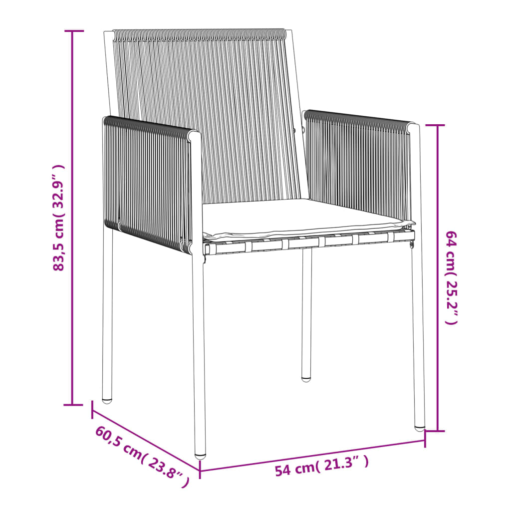 Sedie Giardino con Cuscini 2 pz Nere 54x60,5x83,5 cm Polyrattan | homemem39