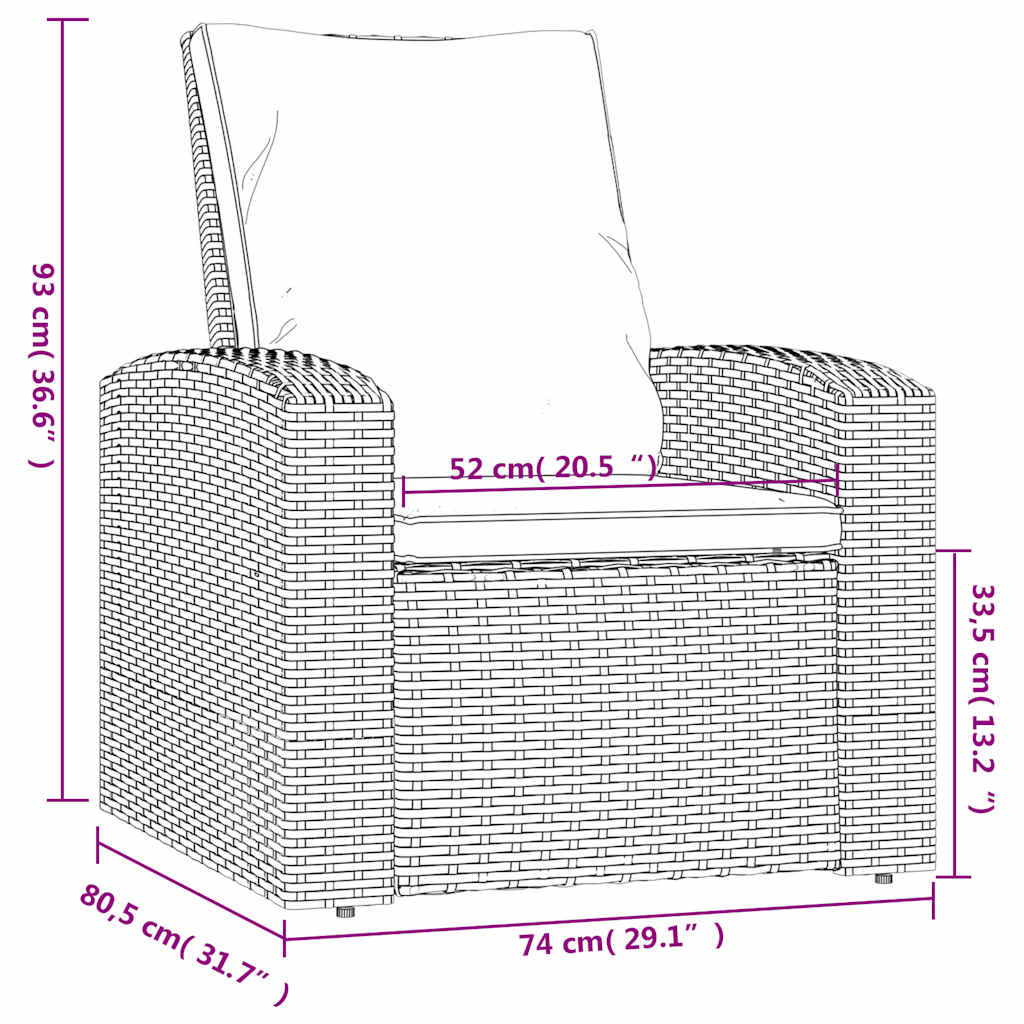 Poltrona Reclinabile Giardino Cuscini Marrone Chiaro Polyrattan | homemem39