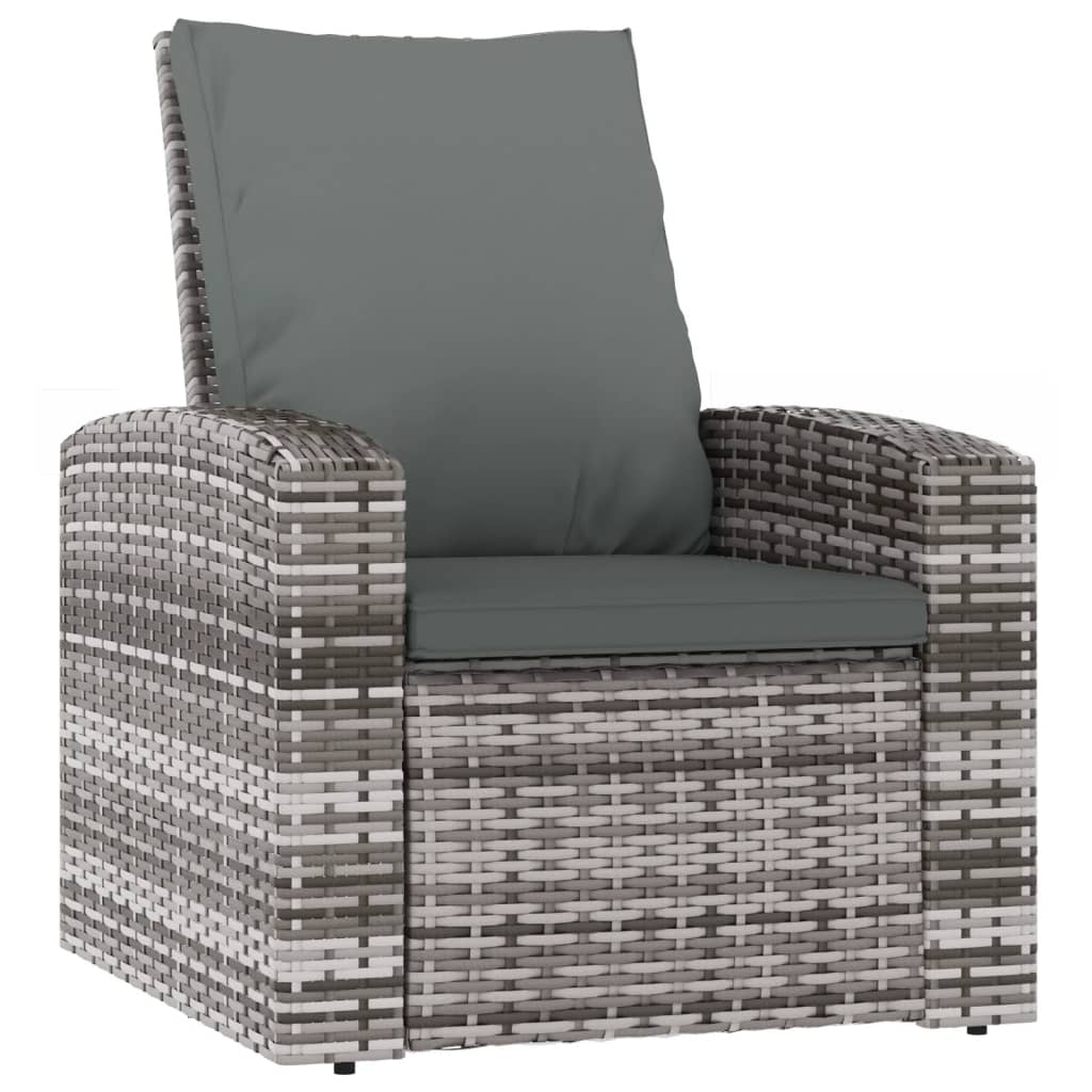 Poltrona Reclinabile da Giardino con Cuscini Polyrattan Grigia - homemem39