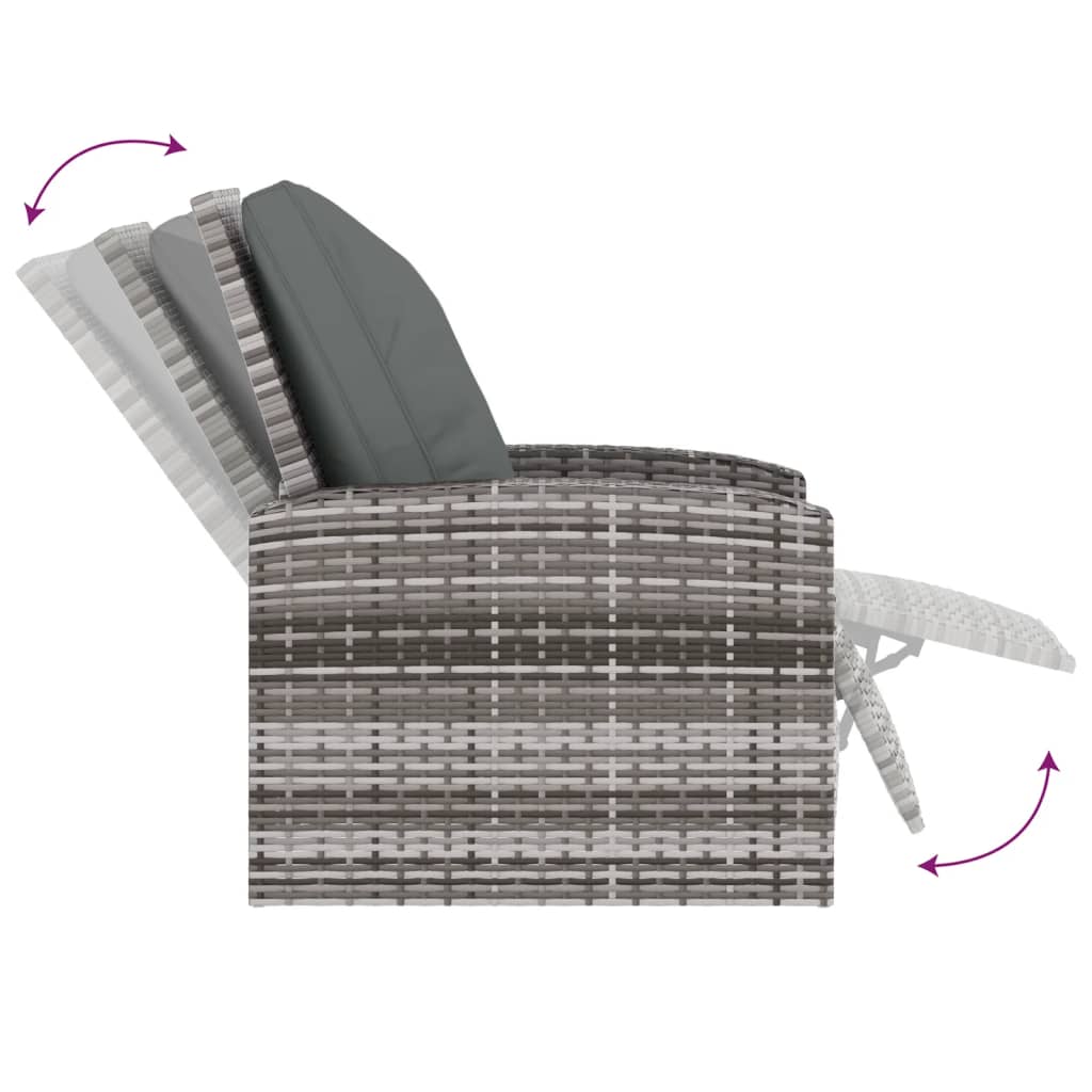 Poltrona Reclinabile da Giardino con Cuscini Polyrattan Grigia - homemem39