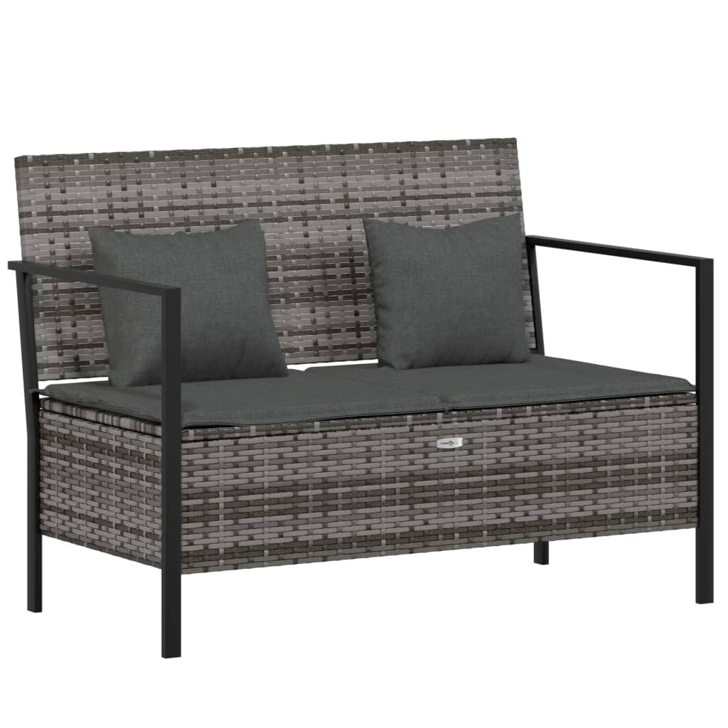 Panca da Giardino a 2 Posti con Cuscini in Polyrattan Grigio - homemem39