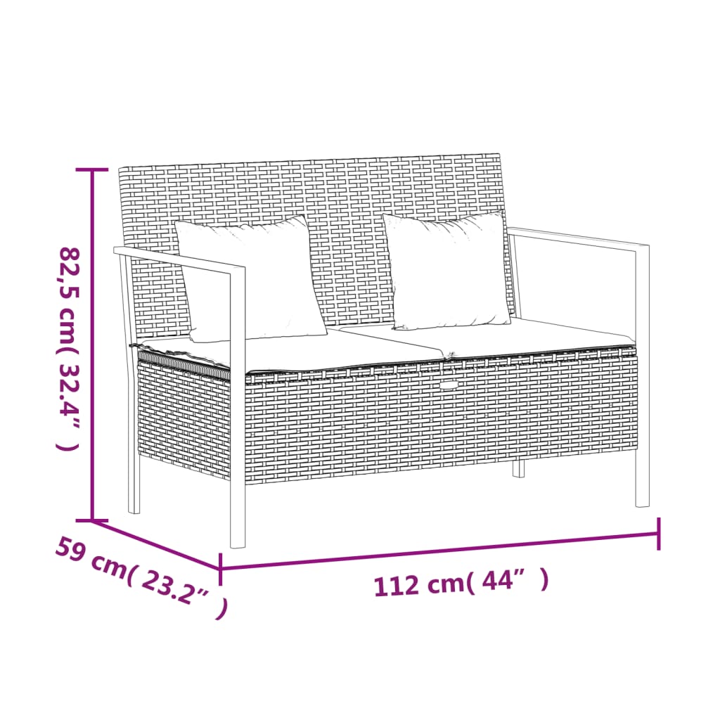 Panca da Giardino a 2 Posti con Cuscini in Polyrattan Nero | homemem39