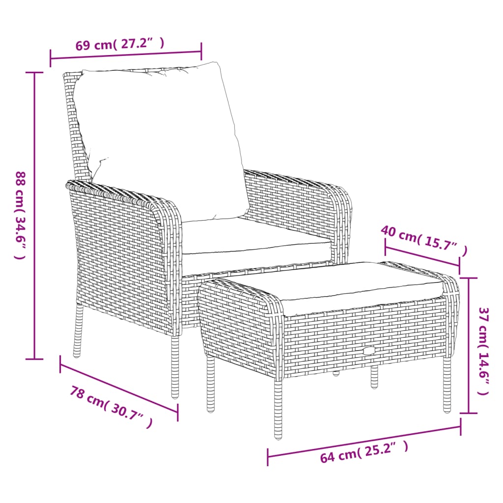 Poltrona da Giardino con Poggiapiedi in Polyrattan Nero | homemem39